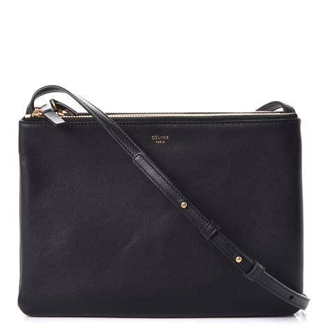 celine trio shoulder bag in black grained lambskin|CELINE Lambskin Large Trio Crossbody Bag Black.